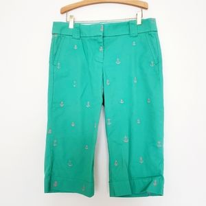 *HP* J. Crew green khaki capris with pink anchors